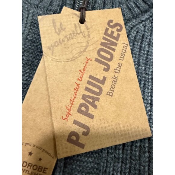 PJ Paul Jones Mens Ribbed Knitted Cardigan Slim Fit Stand Collar Gray Sweater - Picture 4 of 7